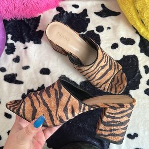 NWOT ALDO Tiger Print Calf Hair Mule Heels